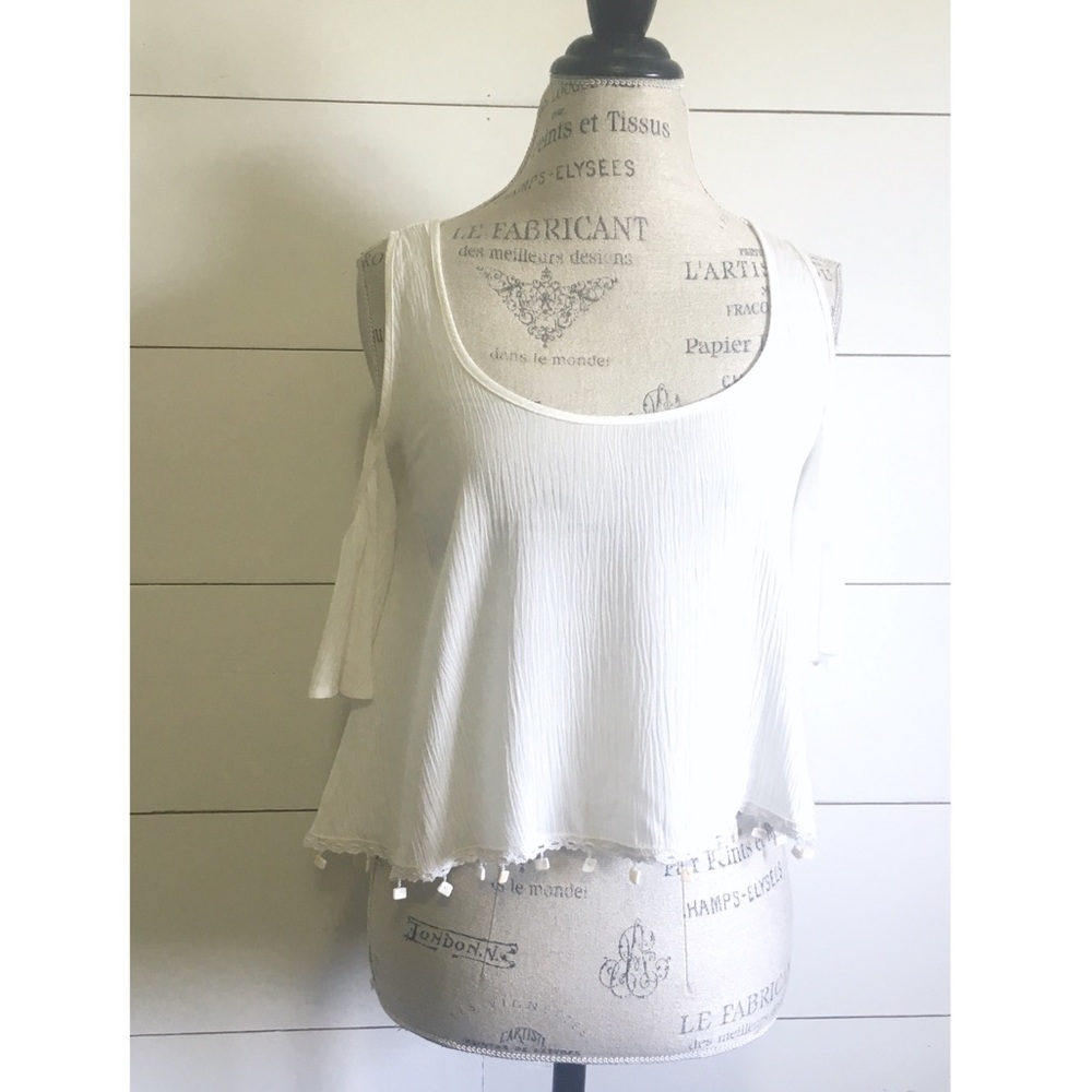 NWOT “Lakeside” coldshoulder beaded crop top